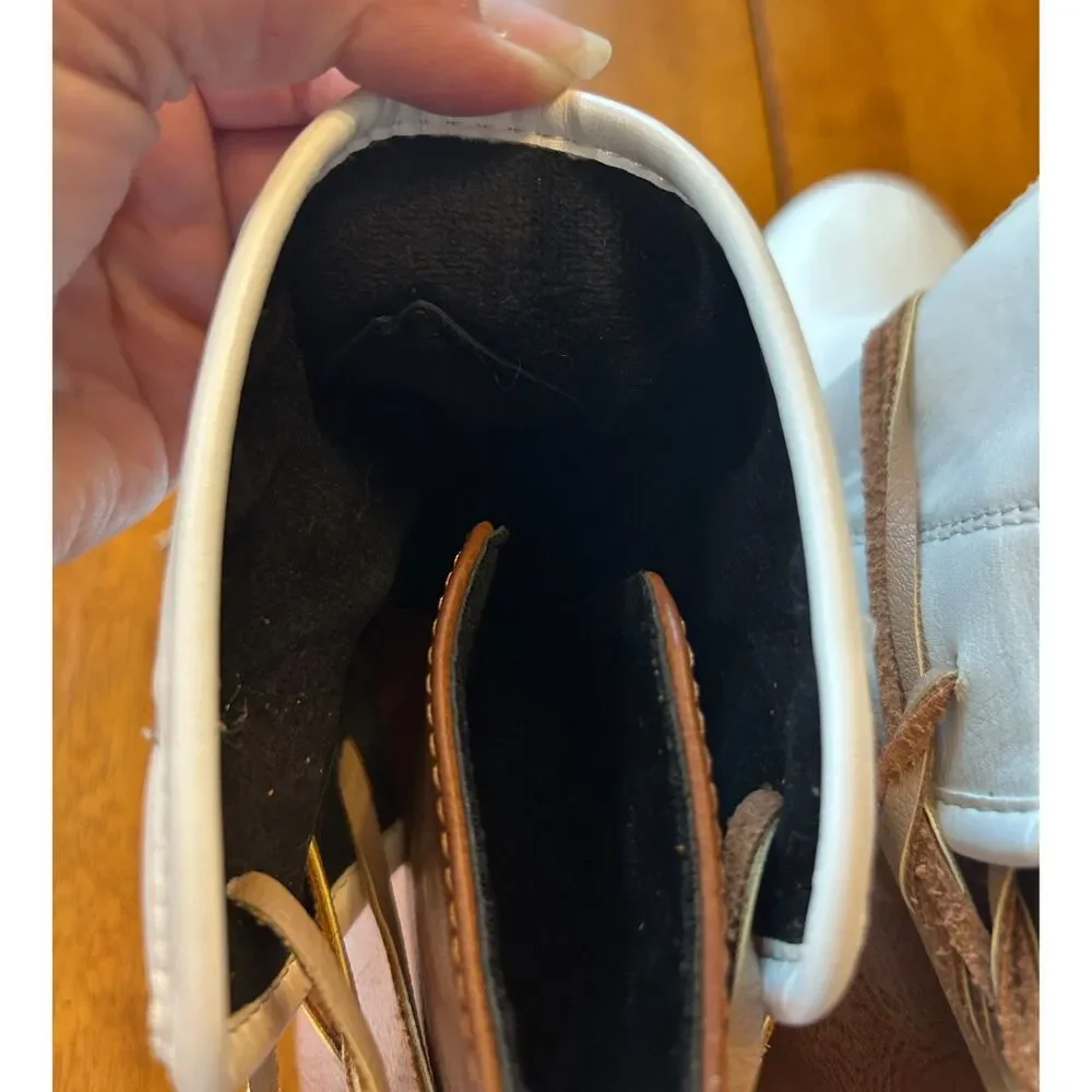 White Brown Lace Up Ankle Booties